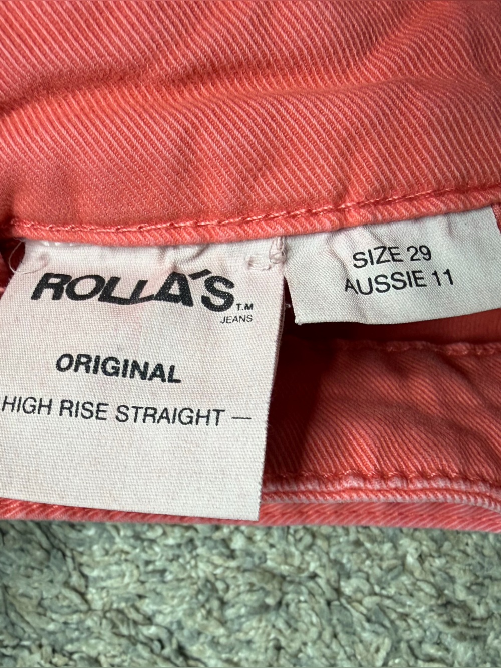 Rollas Original High Rise Straight leg Denim Overalls 29 8 coral pink utility - Picture 7 of 13